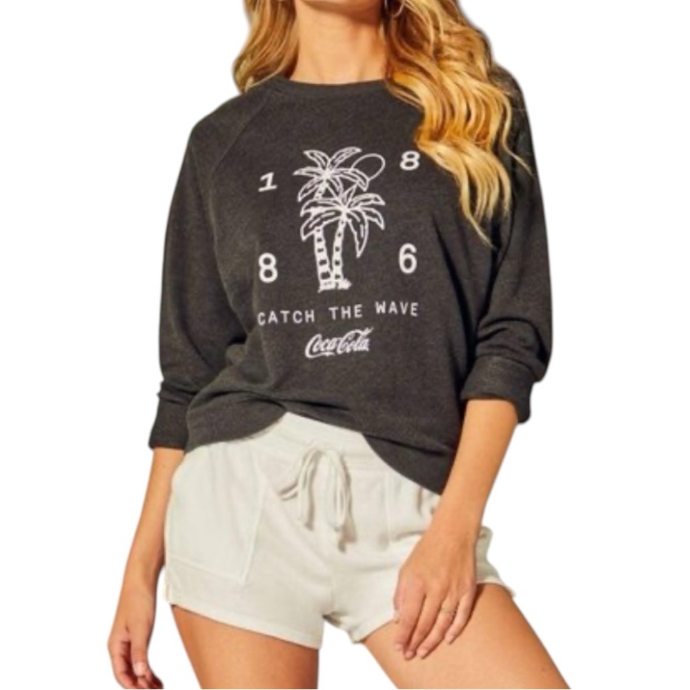 Coca-Cola Wildfox Collab 1886 “Catch The Wave” Gray Palm Sweatshirt Wome…